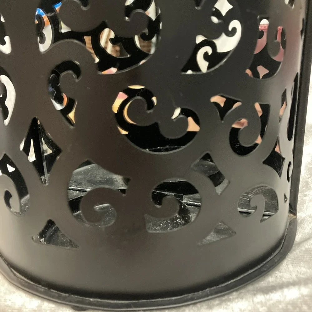 Mirrored Black Scrollwork Metal Sconce Wall or Table Decor Candle Holder